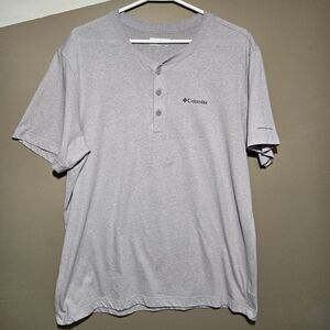 Columbia Mens Thistletown Hills Short Sleeve Gray Henley Button Shirt Size Large